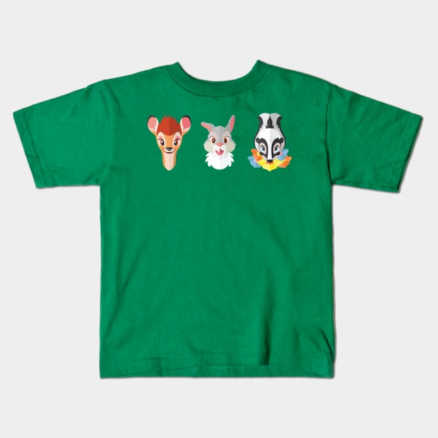 Bambi and Friends Kids T-Shirt by AJIllustrates